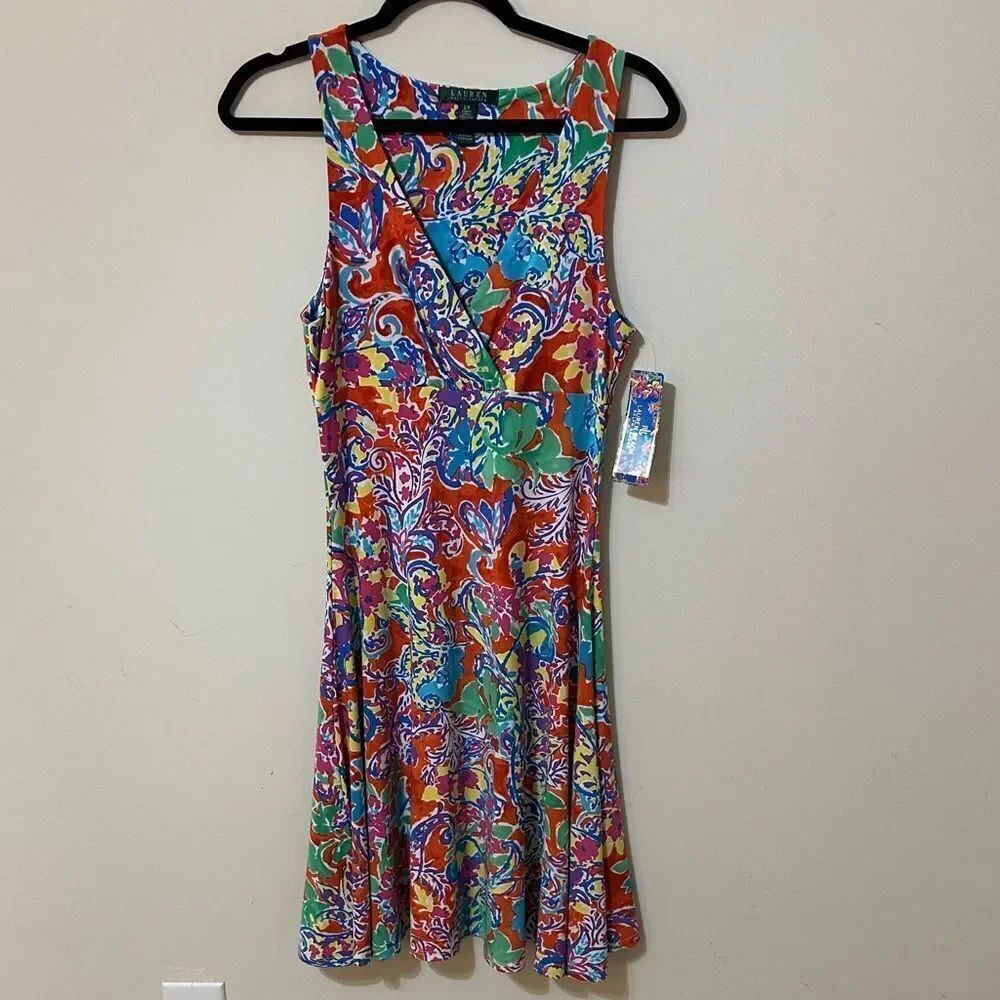 NWT Ralph Lauren Lauren Beach Multicolor Sleeveless Dress